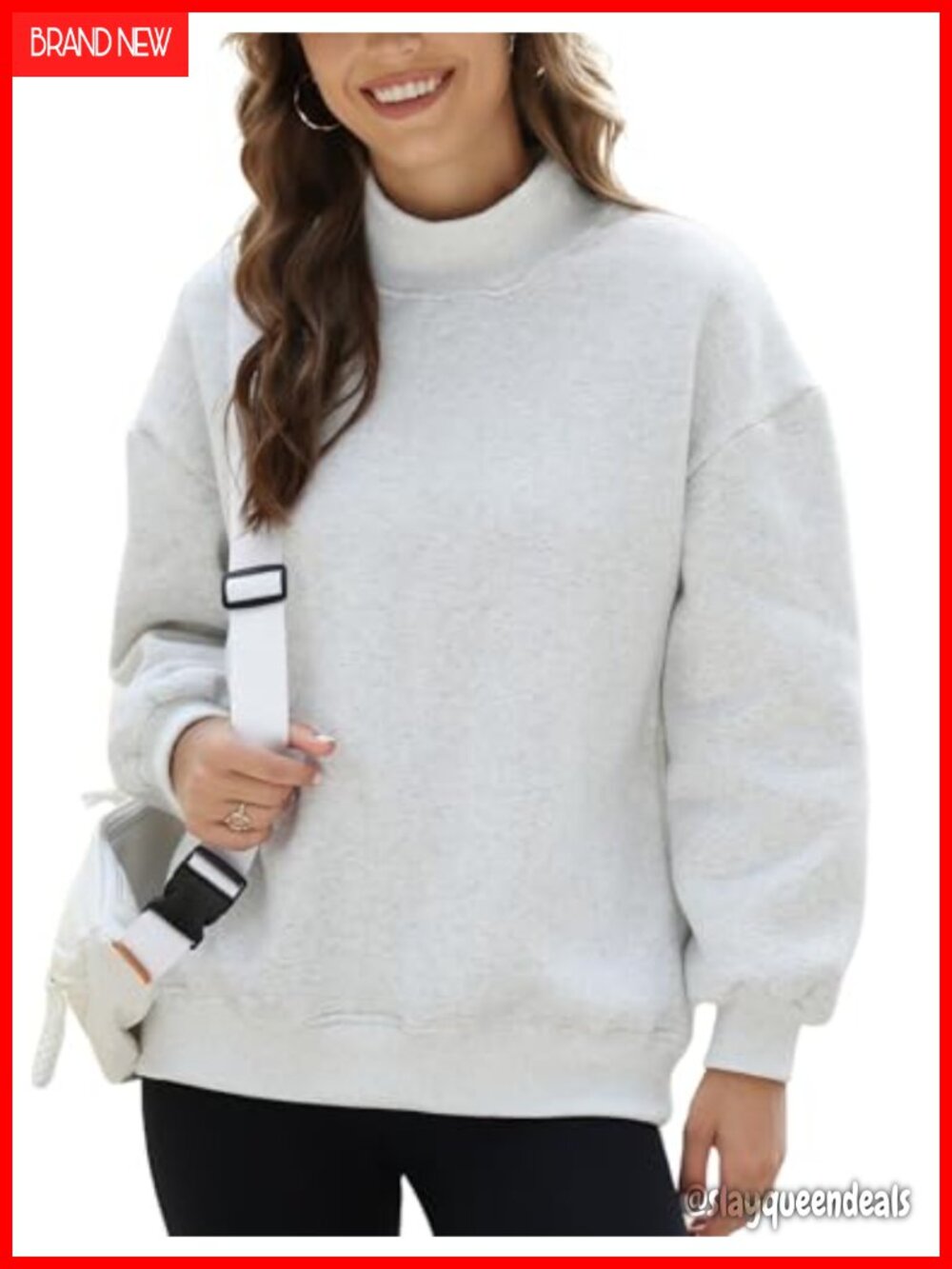 Mock Neck Oversized Fleece Lined Sweatshirt Pullover